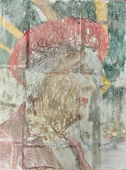 ink transfer portrait made in tiled layers